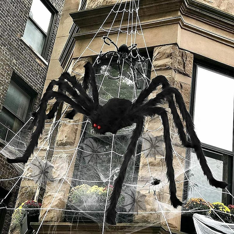 AISENO 200" Giant Spider Web + 78" Hairy Spider Halloween Decorations Set Haunted House Props with Hooks for Yard, Party Virtual Realistic Hairy Spider - Image 2